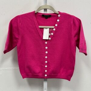 NWT FORE Pink Short Sleeve Asymmetrical Faux Button Front Sweater T12708 Small